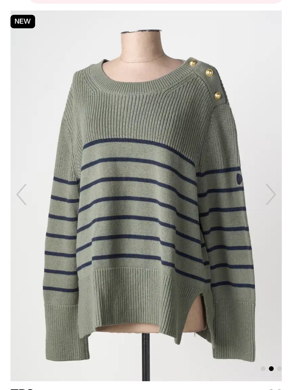 TBS French Marinière Striped Olive Green Wool Crewneck Sweater